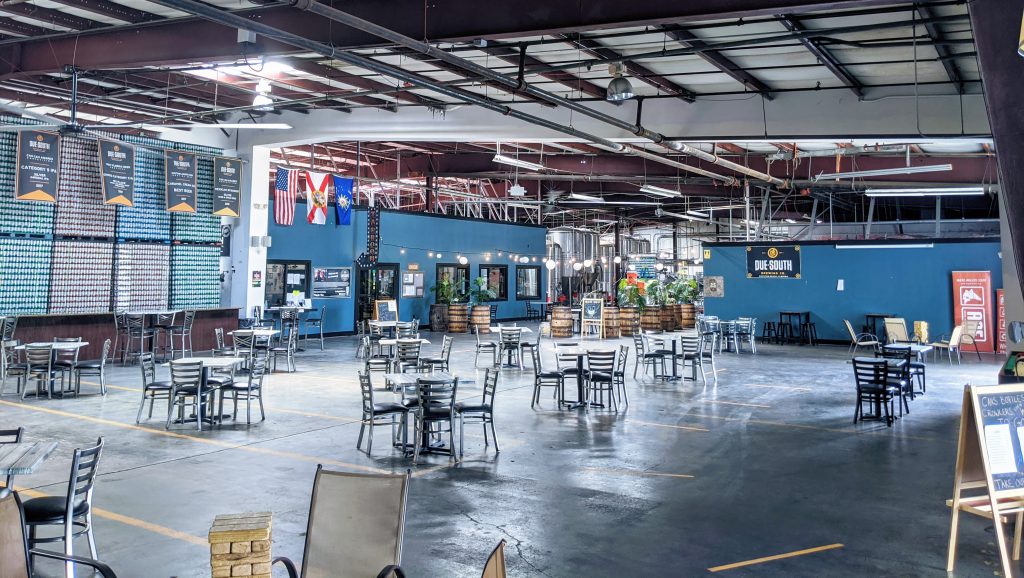 Empty taproom at Due South Brewering Company in Florida